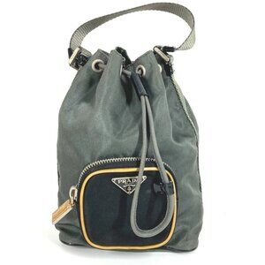 PRADA triangle logo mini bag pouch drawstring Hand Bag Gray/Black